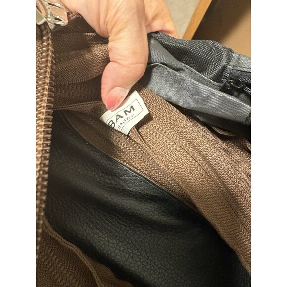 Bam Bags Unisex Nylon Zippered Purse Crossbody Tote Bag Brown - Picture 9 of 10